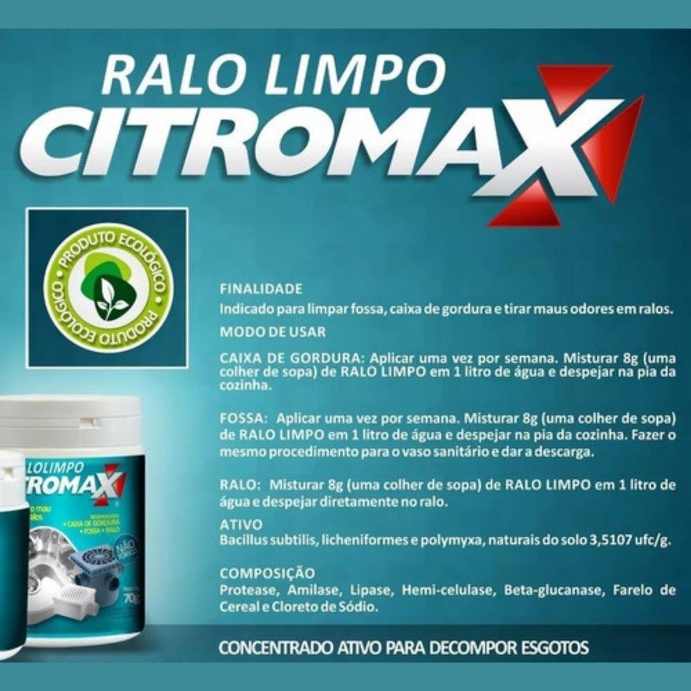 Kit 12 Potes Ralo Limpo Citromax Higieniza Fossa e Caixa De Gordura 70g - 5