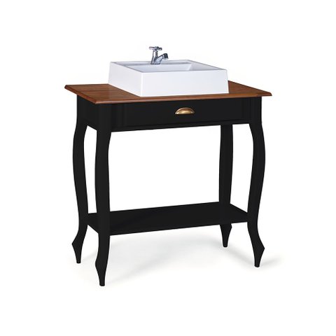 Bancada Aparador Mini Lavabo com Cuba 1 Gaveta Pés Luiz Xv Dália 3062 - Preto/imbuia Glazer