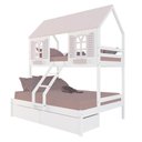 Ver imagem 2 de Beliche Casal/ Solteiro Casinha Bela 02 Gavetas - Madeira Maciça Branco/rosa | Housin