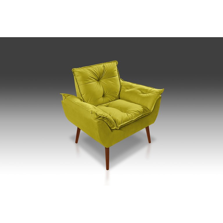Poltrona Luxo Opala Suede Amarelo Com Fibra Siliconada - Pandora Decor- CASA DA POLTRONA