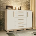 Ver imagem 1 de Comoda Casal 5 Gavetas com Sapateira Cabeiro e Porta Objetos 100%MDF Sarah Offwhite/Teka