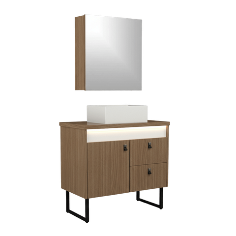 Conjunto Gabinete para Banheiro Tech Led 2g 60cm com Pé