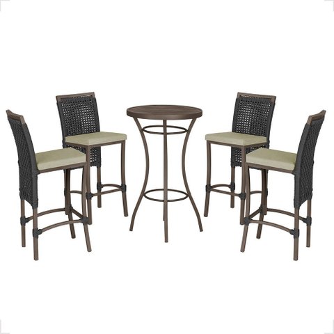 Mesa Bistrô e 4 Banquetas Roma Marrom Corda Náutica Estofado 7 Trama Original