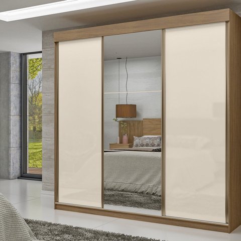 Guarda-roupa 100% Mdf 3 Portas de Correr com Espelhos Istambul