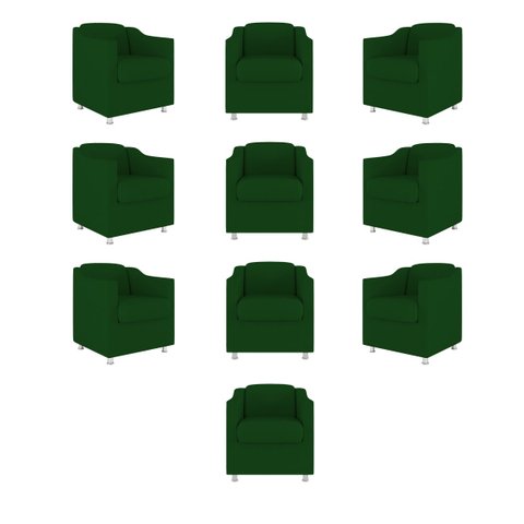 Kit 10 Cadeira Poltronas Decorativas Recepção Clinica Suede Cor:Verde