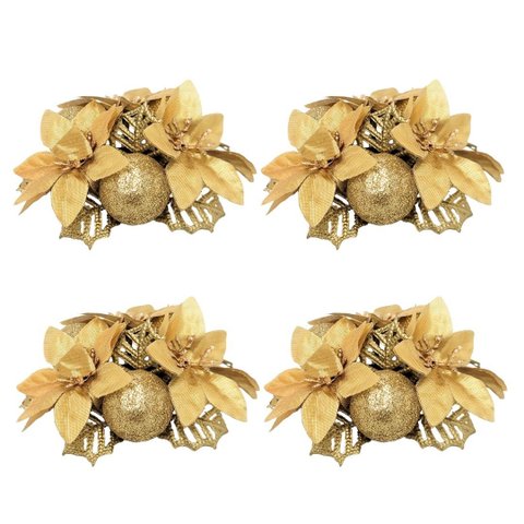 Kit 4 Porta Velas Castiçal Natalino Bico de Papagaio Dourado Decorado 10cm - Magizi