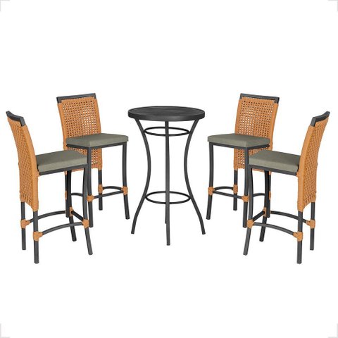 Mesa Bistrô e 4 Banquetas Roma Preta Corda Náutica Estofado 8 Trama Original