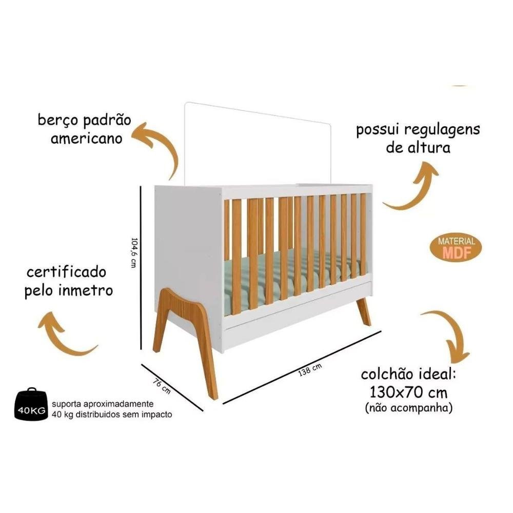 Berço / Mini Cama Infantil Guti Branco Brilho - Peroba - 2