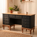 Ver imagem 2 de Mesa Escrivaninha 10 Gavetas Clássica Pés Luiz Xv Sala Quarto Ecomem Preto - Imbuia
