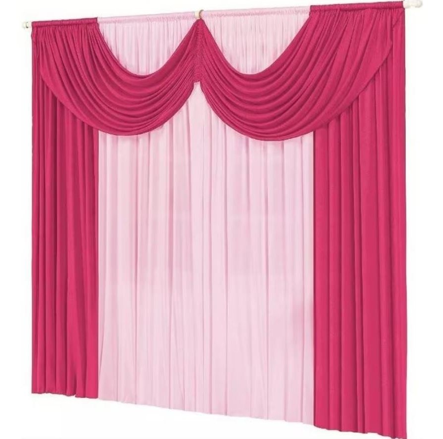 Cortina Paris 4,00 X 2,80 com Bando Sala Quarto Porta Balcão Malha Gel Varão Simples:pink e Rosa