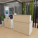 Ver imagem 1 de Conjunto Armário Baixo Balcão Atendimento Recepção Bege/Dubai/Branco