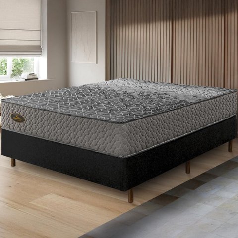 Cama Box Preta + Colchão Casal Pergamino Molas Ensacadas 138x188x67cm