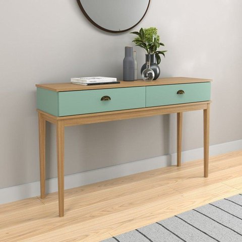 Aparador Colonial de Sala 136cm com 2 Gavetas e Pés Madeira Maciça Oliva/Mel