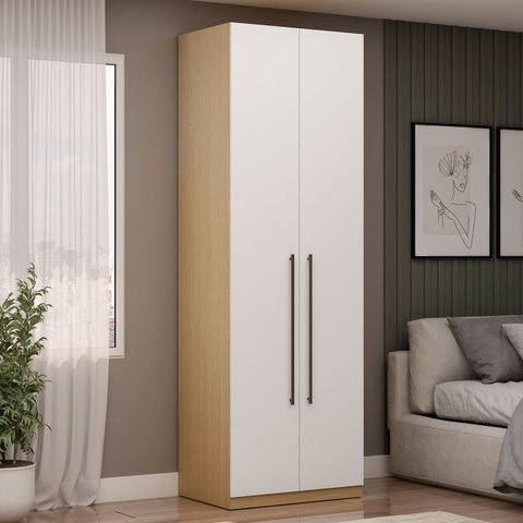 Guarda Roupa Modulado 80cm 2 Portas C/ 4 Prateleiras 100%mdf Cor:savana com Branco Fosco
