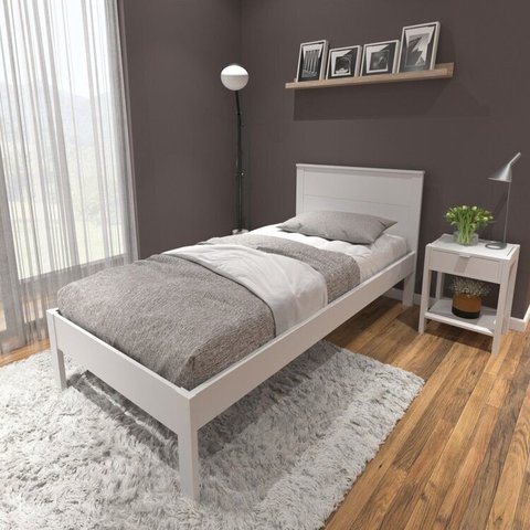 Conjunto Cama Solteiro com 1 Mesa de Cabeceira Branco