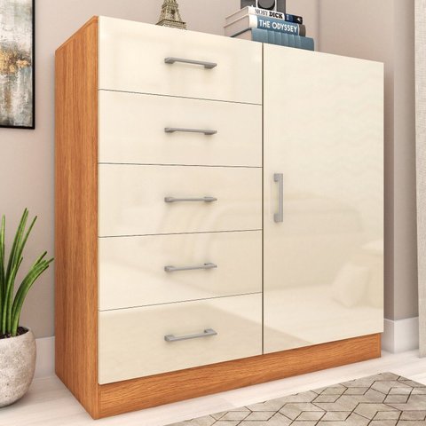 Cômoda para Quarto 1 Porta 5 Gavetas Miami