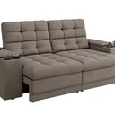 Ver imagem 2 de Sofá Retrátil Reclinável 205cm 3 Lugares com USB e Porta Copo Kansas Laranja Capuccino