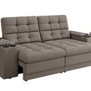 Ver imagem 2 de Sofá Retrátil Reclinável 205cm 3 Lugares com USB e Porta Copo Kansas Laranja Capuccino