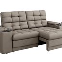 Ver imagem 5 de Sofá Retrátil Reclinável 205cm 3 Lugares com USB e Porta Copo Kansas Laranja Capuccino