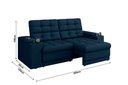 Ver imagem 4 de Sofá Retrátil Reclinável 205cm 3 Lugares com USB e Porta Copo Kansas Azul