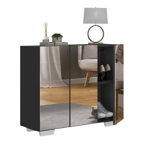 Sapateira Com Espelho 3 Portas Nina Multimóveis V6023 Preta/Branca Preto/Branco