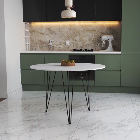 Mesa de Jantar Redonda 90cm Branca Clips 3 Pés Ferro Preto