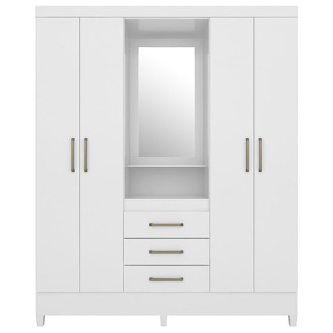 Guarda Roupa Capelinha 4 Pt com Espelho 43220 Branco Rosa Flex Demobile