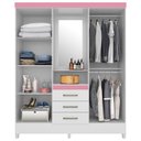Ver imagem 5 de Guarda Roupa Capelinha 4 Pt com Espelho 43220 Branco Rosa Flex Demobile