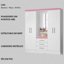 Ver imagem 4 de Guarda Roupa Capelinha 4 Pt com Espelho 43220 Branco Rosa Flex Demobile