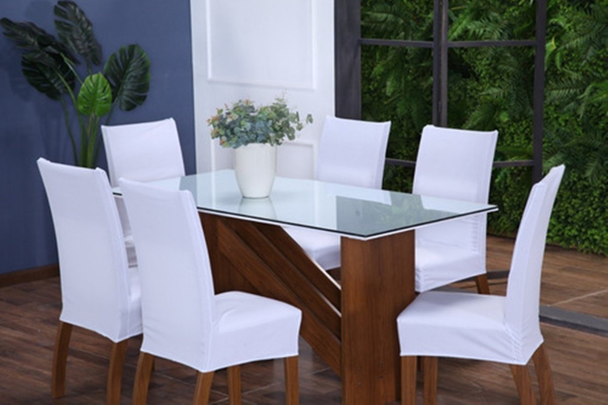 Kit Capa de Cadeira 4 Peças Sala de Jantar Protege o Estofado Renova o Visual Malha Gel Branca