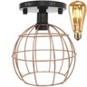 Lustre Teto Plafon + Lâmpada Led Industrial Aramado Globo Cobre Rose Gold Retrô Luminária Preto - 1