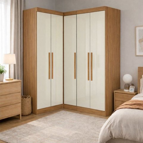 Guarda-Roupa Modulado de Canto 5 Portas Paris Off White/Cinamomo