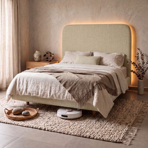 Cama Box Base Casal com Cabeceira Zaya 138x188 Flutuante Estilo Japonesa Linho Bege - Desk Design