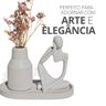 Kit 3pçs Decoração Estátua Pensadora Garrafa Tubo Listrada e Bandeja - Cinza - 5