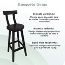 Ver imagem 2 de Kit 8 Banquetas Altas Girafa Assento Giratório Encosto Reforçado Preto Mega Madeira
