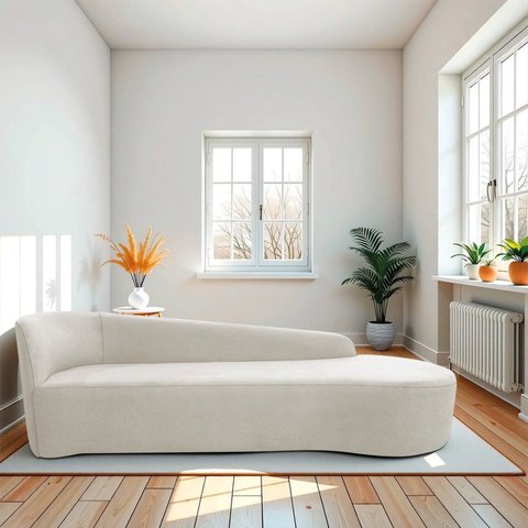 Recamier Curvo Orgânico 180cm 3 Lugares Lado Direito para Sala de Estar em Linho Paris Bege