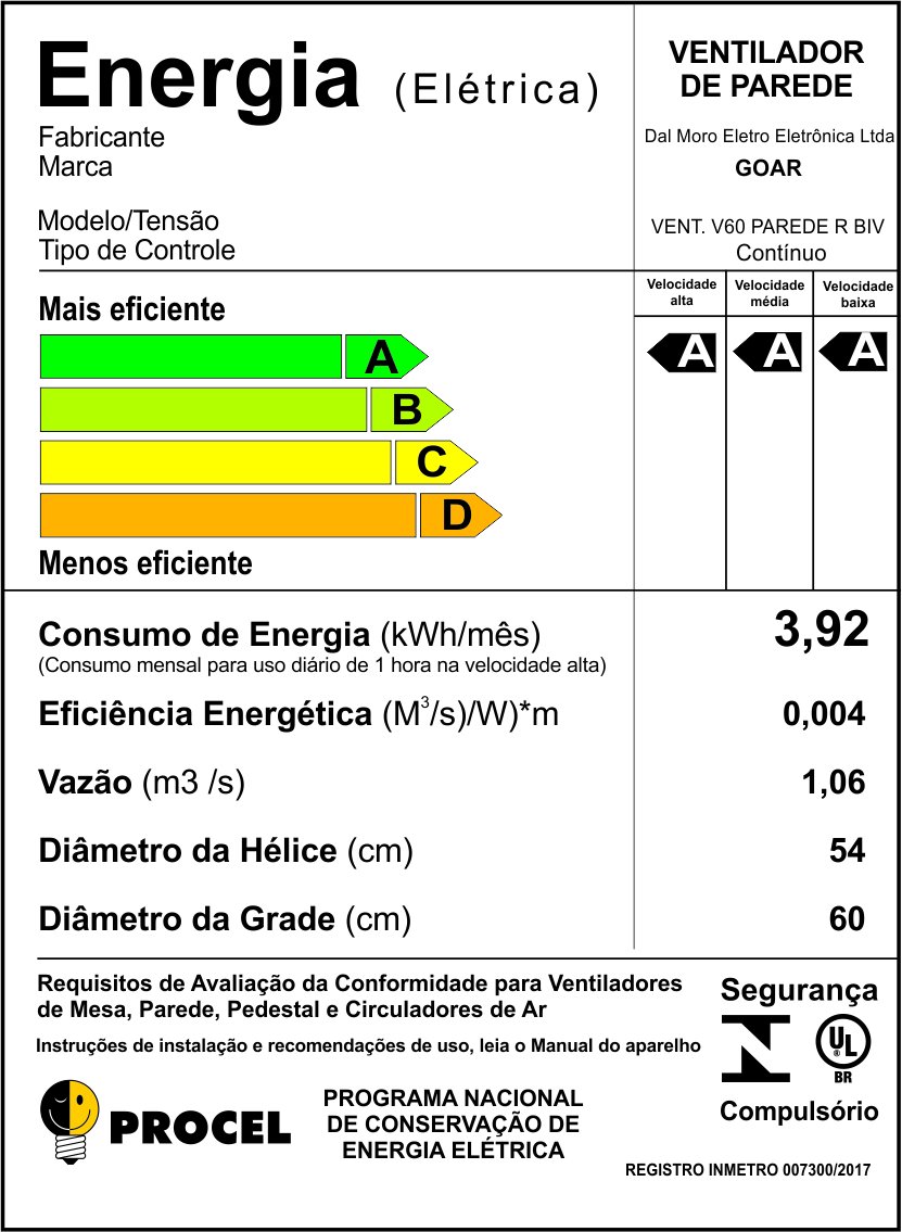 Ventilador de Parede Goar 60cm Branco - Bivolt - 2