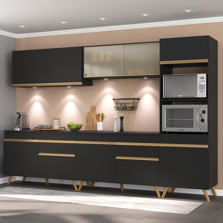 Cozinha Completa 5 peças com Leds MP2014 Veneza Up Multimóveis Preta