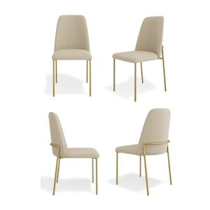 Kit 4 Cadeiras Estofadas Lucy Aço Dourado Linho Bege