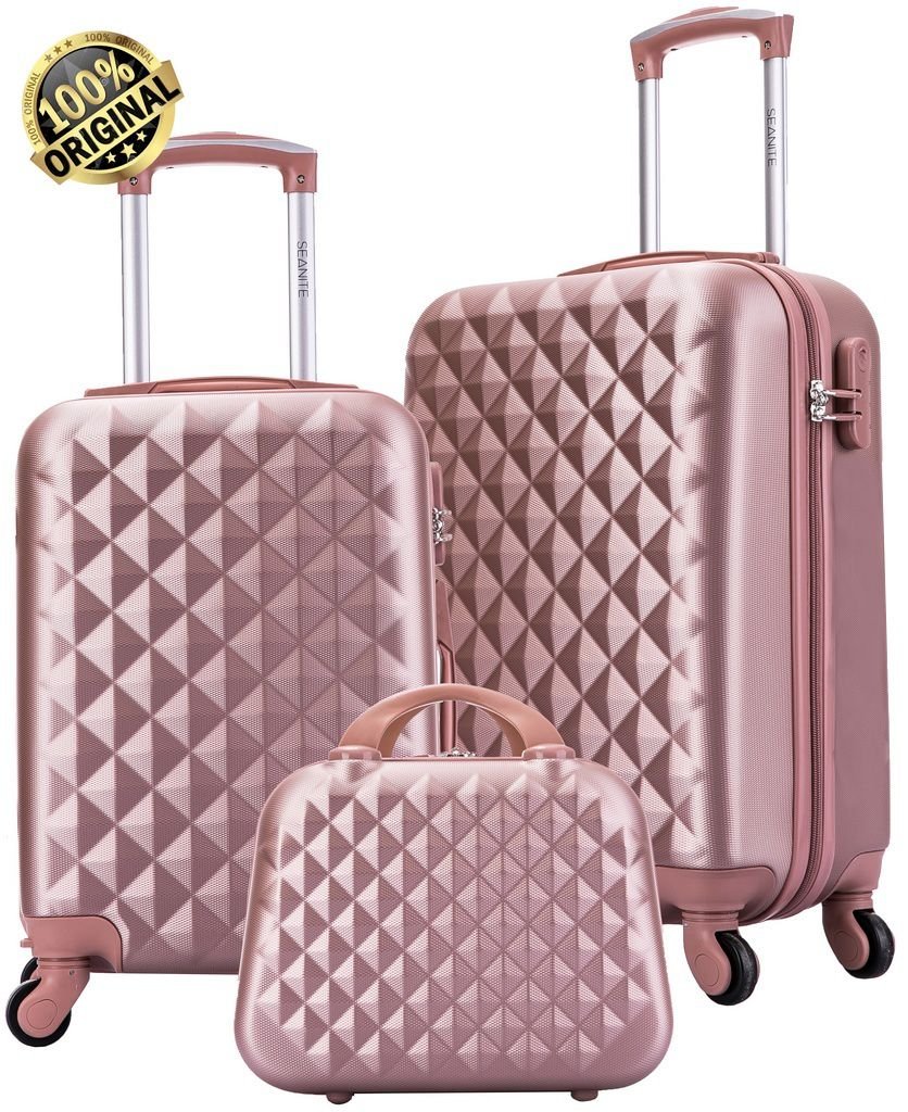 Kit Conjunto 2 Malas de Bordo Viagem Frasqueira Rosê Feminina Abs Rígida 4 Rodinhas 360° Cadeado - T - 1