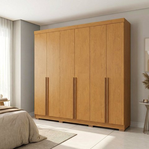 Guarda-Roupa Casal 6 Portas 3 Gavetas 100% MDF Florença Marrom/Cerejeira