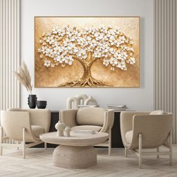 Quadro Decorativo Árvore com Flores Brancas Sala Quarto Casa Escritório - 1