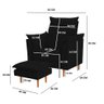 Poltrona de Amamentação e Puff Ariel Suede Preto Pés Palito Tana Decor - 4