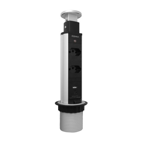 Torre de Tomada com 2 Tomadas + 2 Usb (tipo A+c) Retrátil Renna
