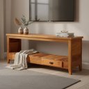 Ver imagem 1 de Rack Aparador Ripado 1,5m ? com 2 Gavetas, em Madeira Maciça, Envernizado