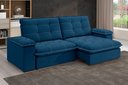 Ver imagem 1 de Sofá Retrátil e Reclinável Slim 250cm 4 Lugares Fofao Premium Azul Marinho