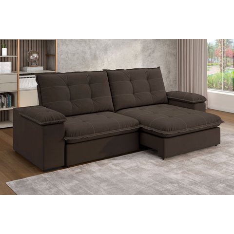 Sofá Retrátil e Reclinável Slim 250cm 4 Lugares Fofao Premium Marrom