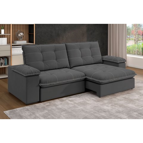 Sofá Retrátil e Reclinável Slim 250cm 4 Lugares Fofao Premium Cinza Titânio