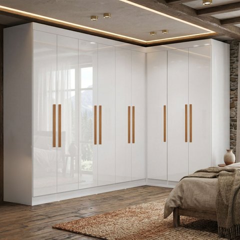 Guarda-Roupa Modulado de Canto 9 Portas e 2 Gavetas Paris Branco