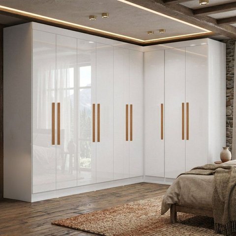 Guarda-Roupa Modulado de Canto 9 Portas e 2 Gavetas Paris Branco